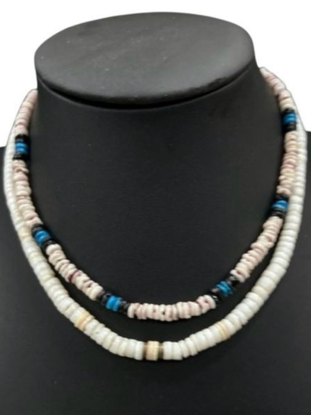 Lot Of 2 Vintage 1970s PUKA Necklaces Unisex 16" & 17" White Heishi Cream Shells